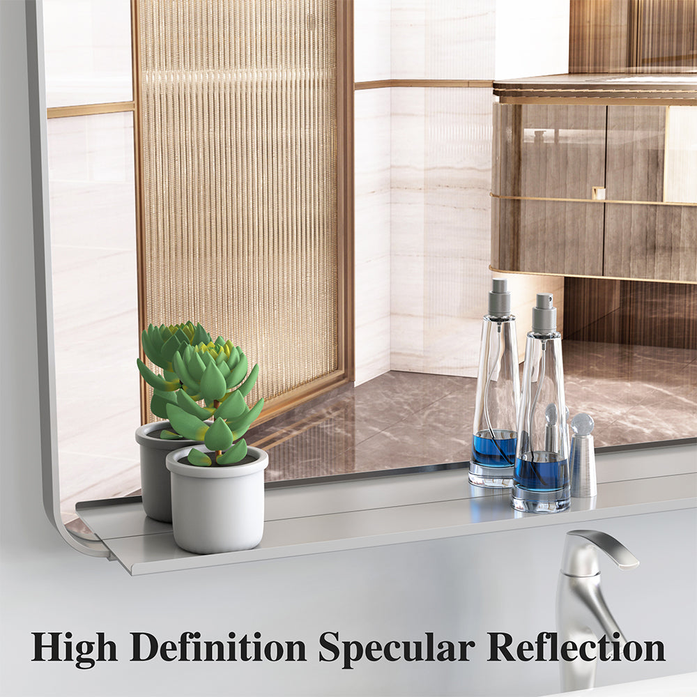 72x48 Inch Oversized Wall Mirror with Removable Tray - Silver Aluminum Frame_6
