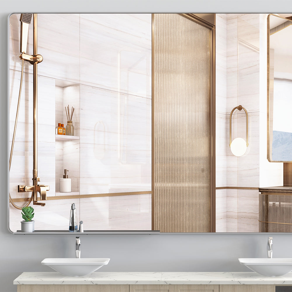 72x48 Inch Oversized Wall Mirror with Removable Tray - Silver Aluminum Frame_5