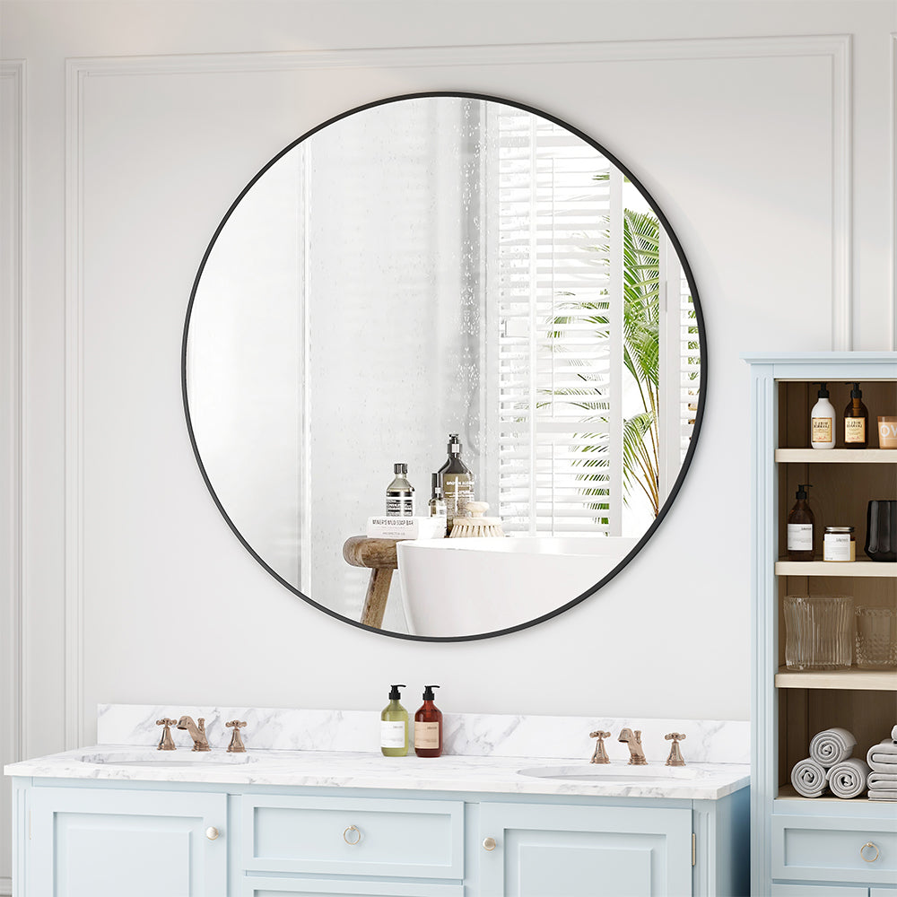 42-Inch Circular Metal Framed Wall Mirror - Black_1