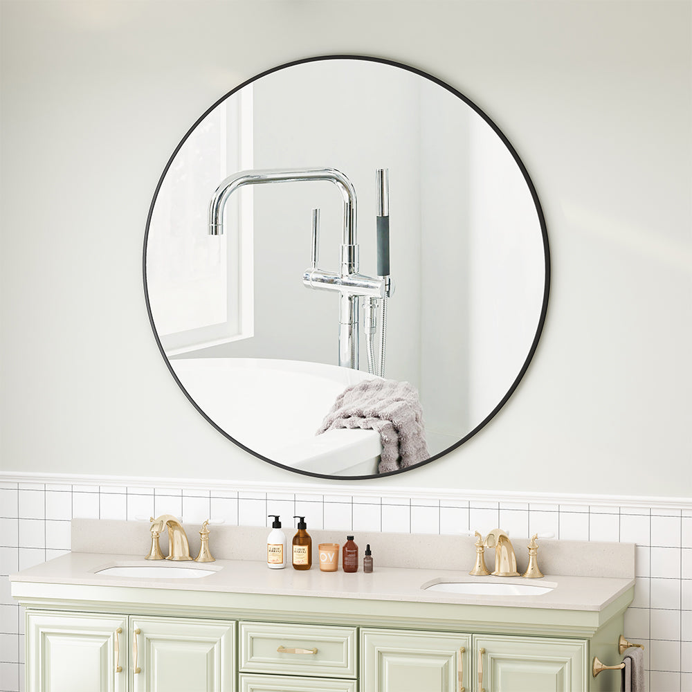 42-Inch Circular Metal Framed Wall Mirror - Black_2