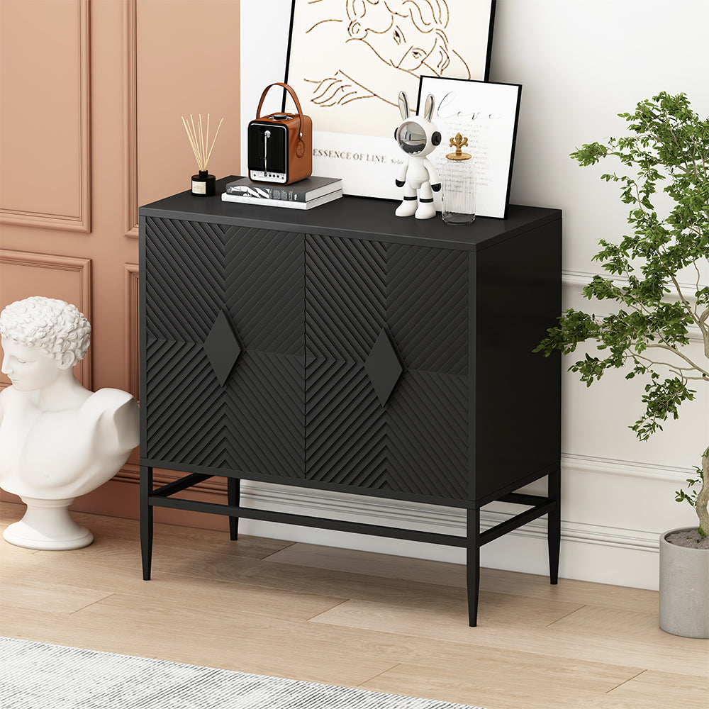 31.5 Inch Modern Wooden Accent Cabinet with Metal Legs - Black_3