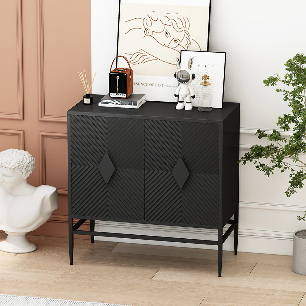 31.5 Inch Modern Wooden Accent Cabinet with Metal Legs - Black_2