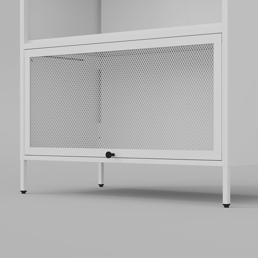 Freestanding Pantry Cabinet with Retractable Doors - White_5