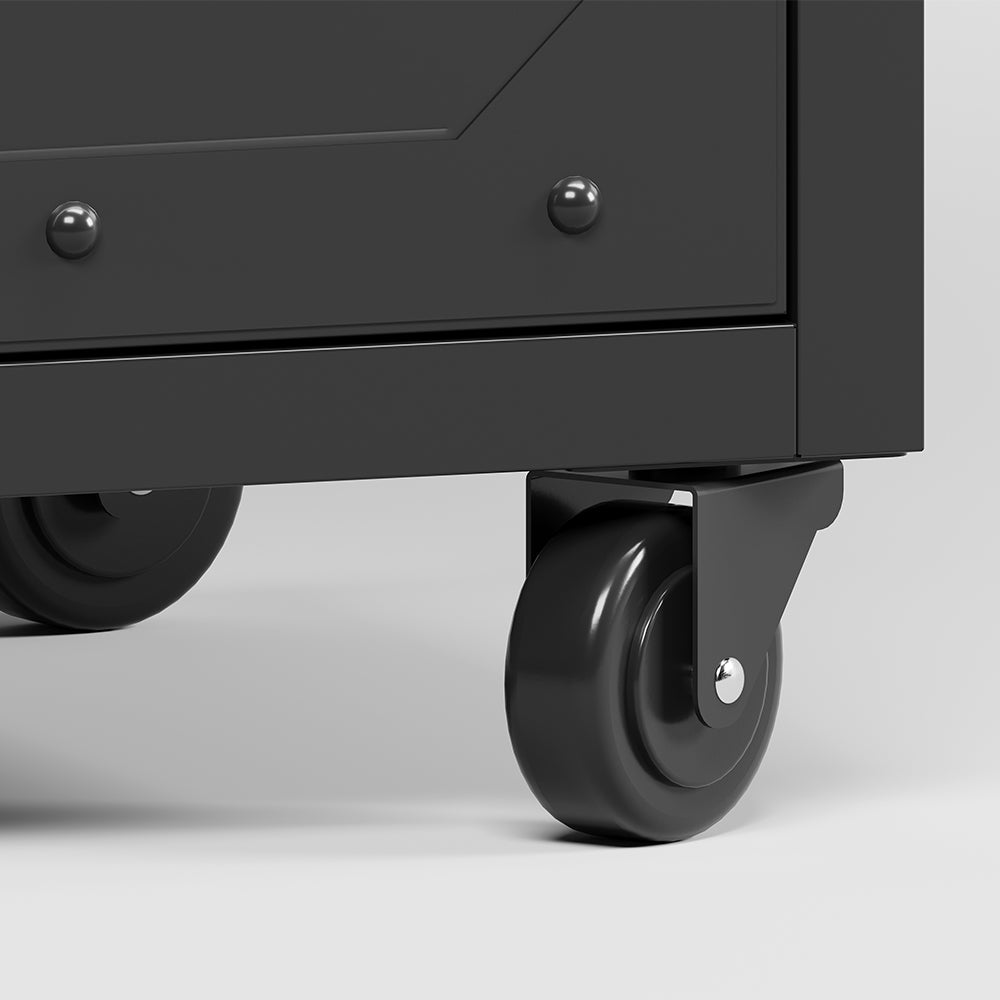 3-Door Metal Storage Cabinet on Wheels - Black_6