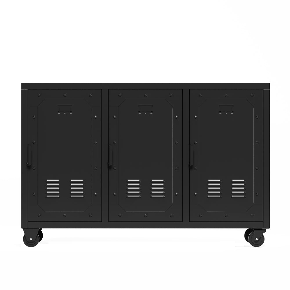 3-Door Metal Storage Cabinet on Wheels - Black_0