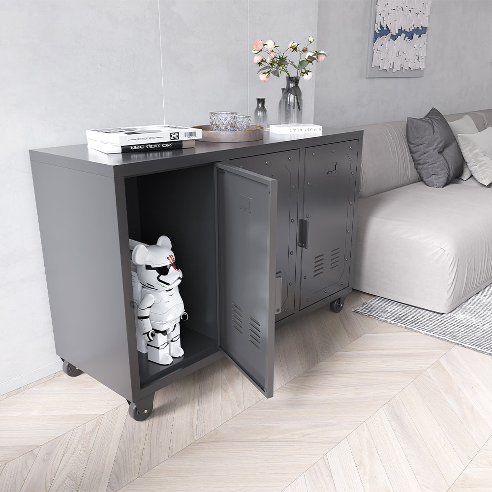 3-Door Metal Storage Cabinet on Wheels - Black_4