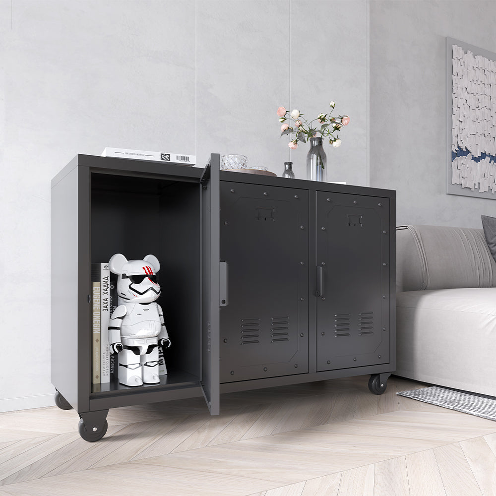 3-Door Metal Storage Cabinet on Wheels - Black_3