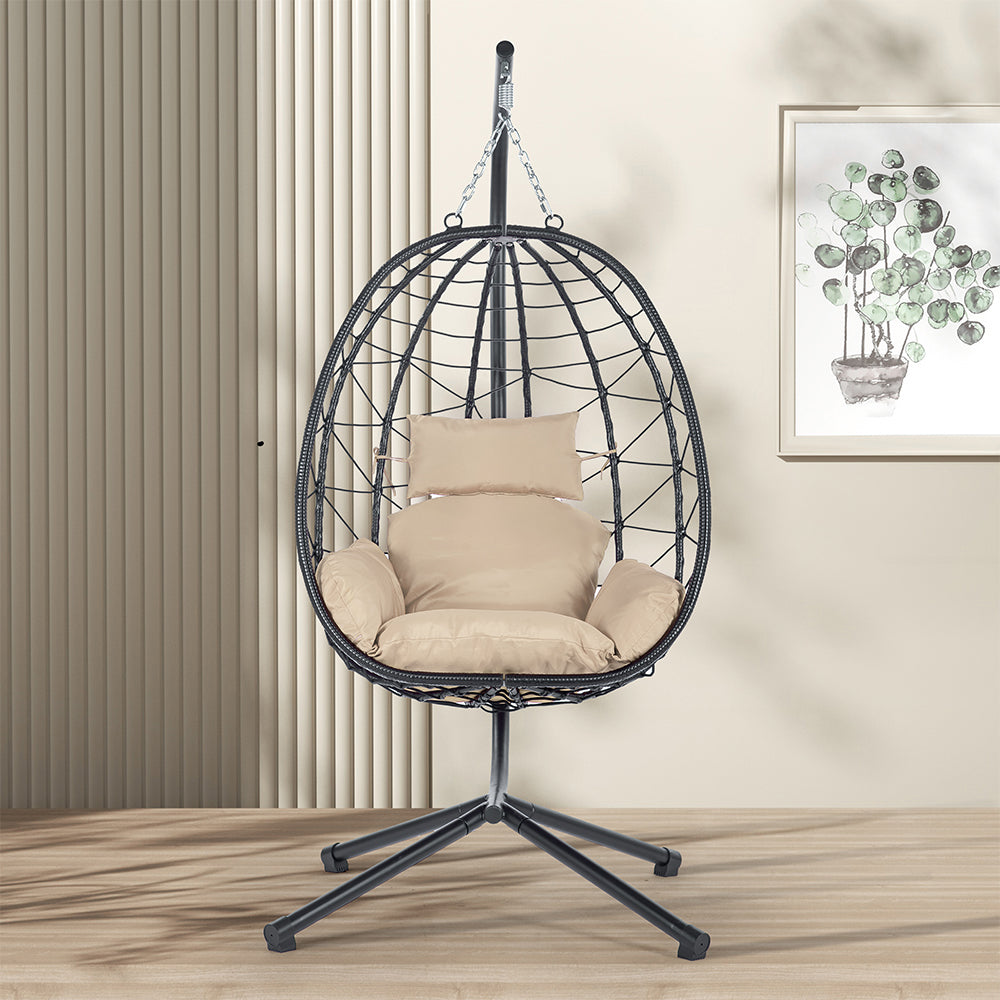 Wicker Hanging Egg Chair with Stand - Indoor/Outdoor Swing_4
