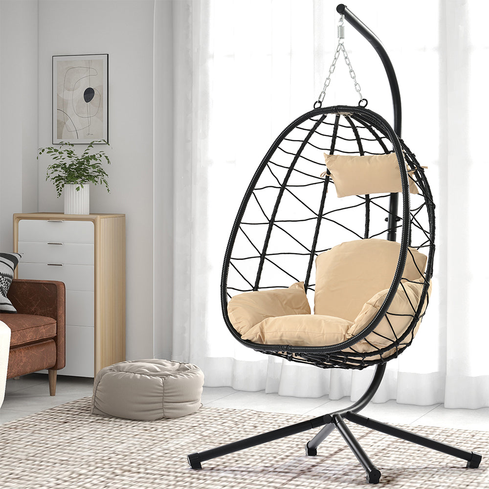 Wicker Hanging Egg Chair with Stand - Indoor/Outdoor Swing_3
