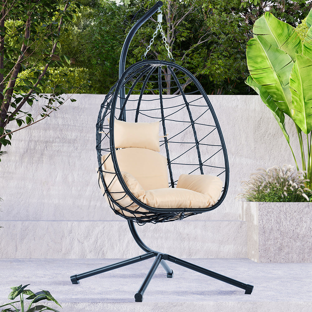 Wicker Hanging Egg Chair with Stand - Indoor/Outdoor Swing_1