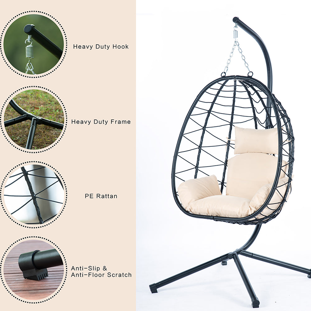 Wicker Hanging Egg Chair with Stand - Indoor/Outdoor Swing_7