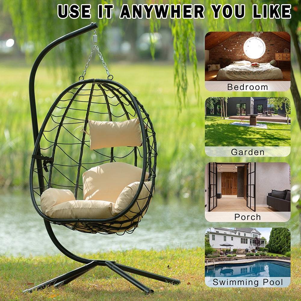Wicker Hanging Egg Chair with Stand - Indoor/Outdoor Swing_6