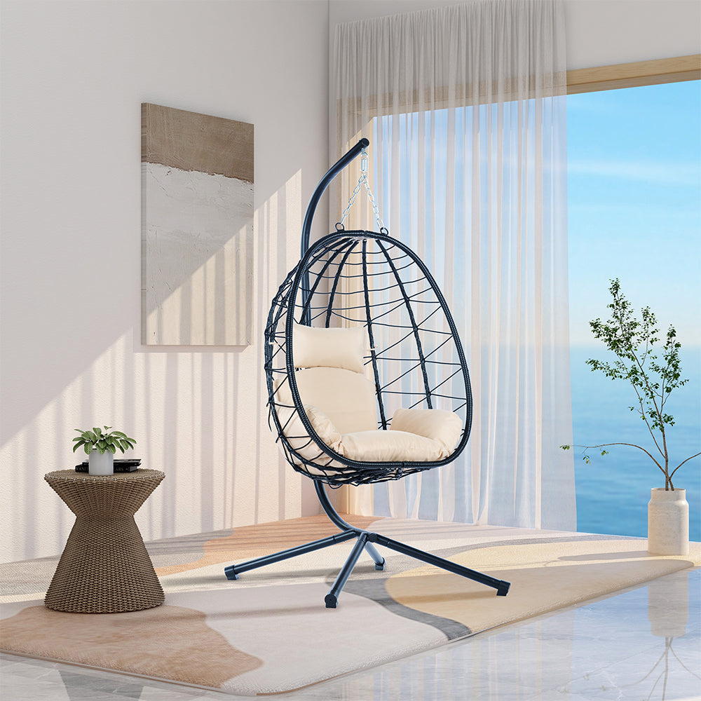 Wicker Hanging Egg Chair with Stand - Indoor/Outdoor Swing_5