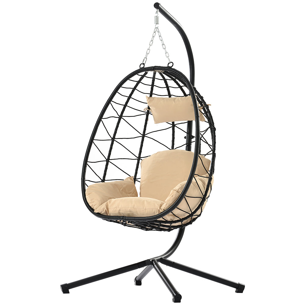 Wicker Hanging Egg Chair with Stand - Indoor/Outdoor Swing_2