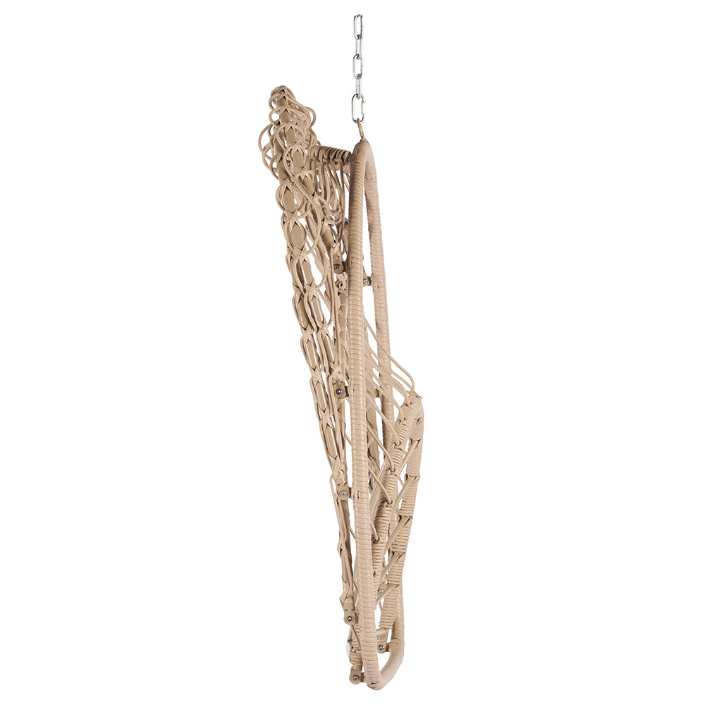 Rattan Egg Swing Hanging Chair - Wood, Khaki Cushion_9