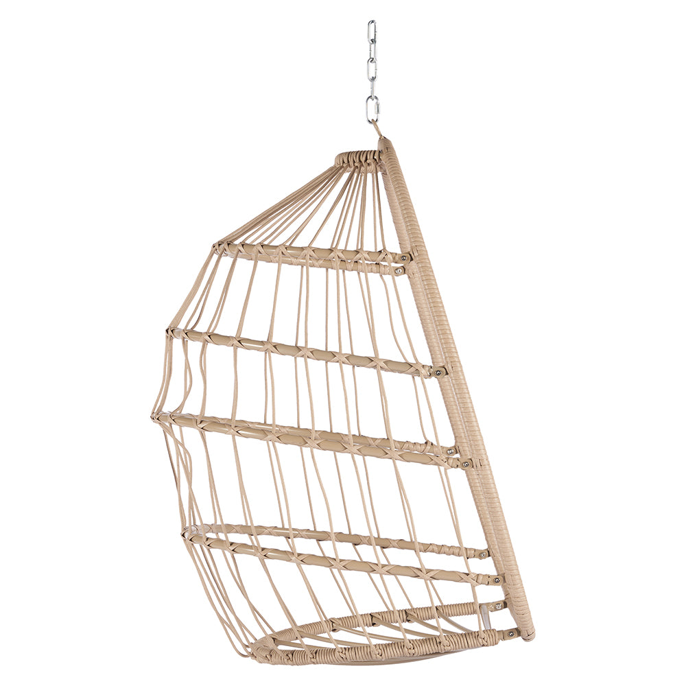 Rattan Egg Swing Hanging Chair - Wood, Light Grey Cushion_6
