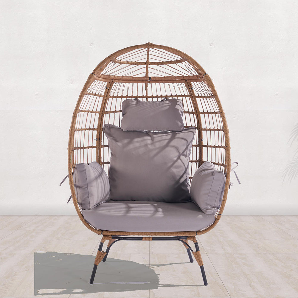 Wicker Egg Chair with Light Grey Cushion_9
