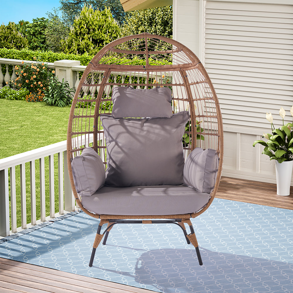 Wicker Egg Chair with Light Grey Cushion_1