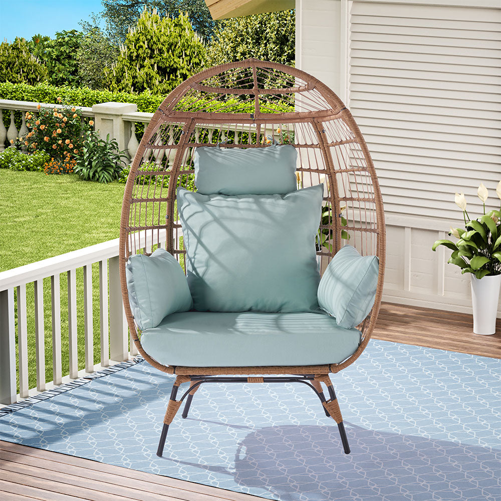 Wicker Egg Chair with Blue Cushion_1