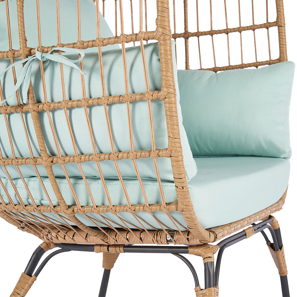 Wicker Egg Chair with Blue Cushion_9