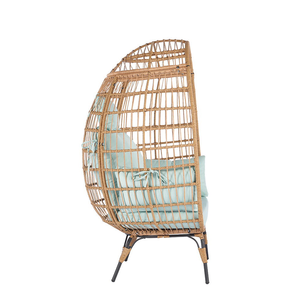 Wicker Egg Chair with Blue Cushion_3