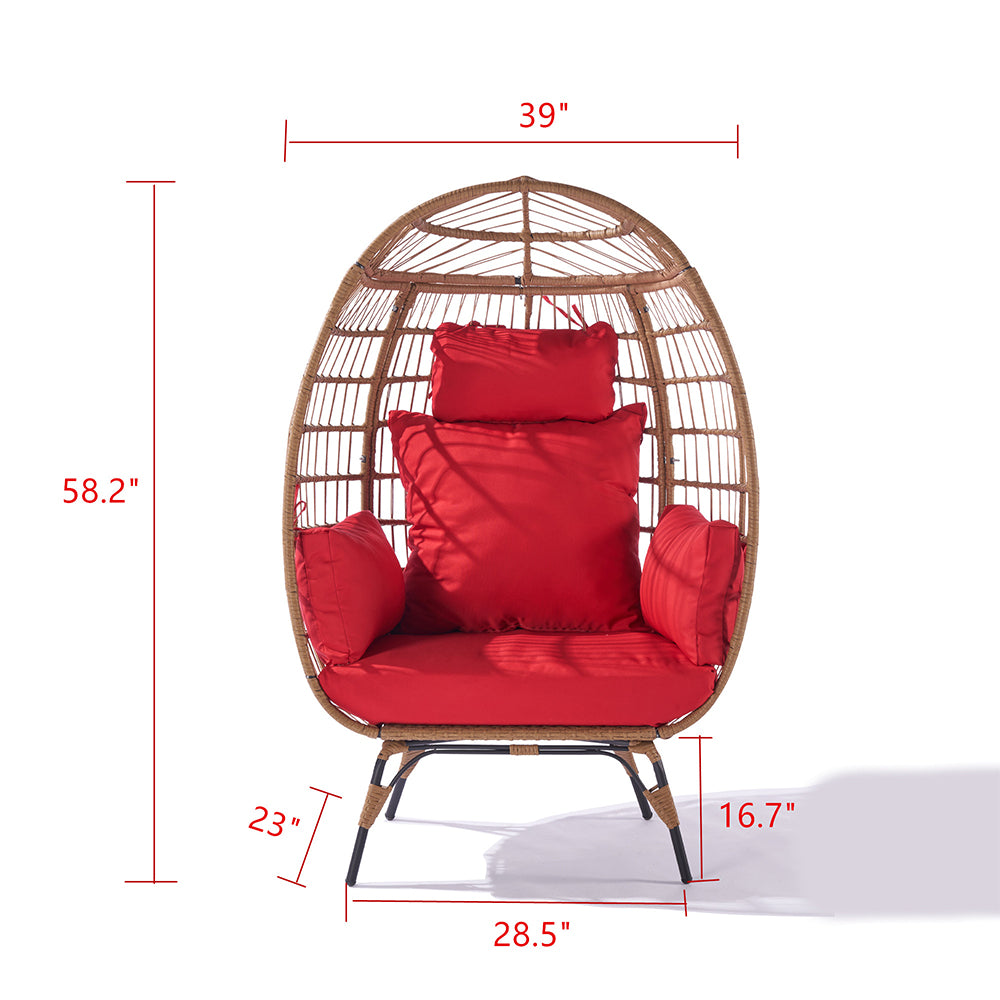 Wicker Egg Chair for Indoor/Outdoor - Steel Frame, Red Cushion_8