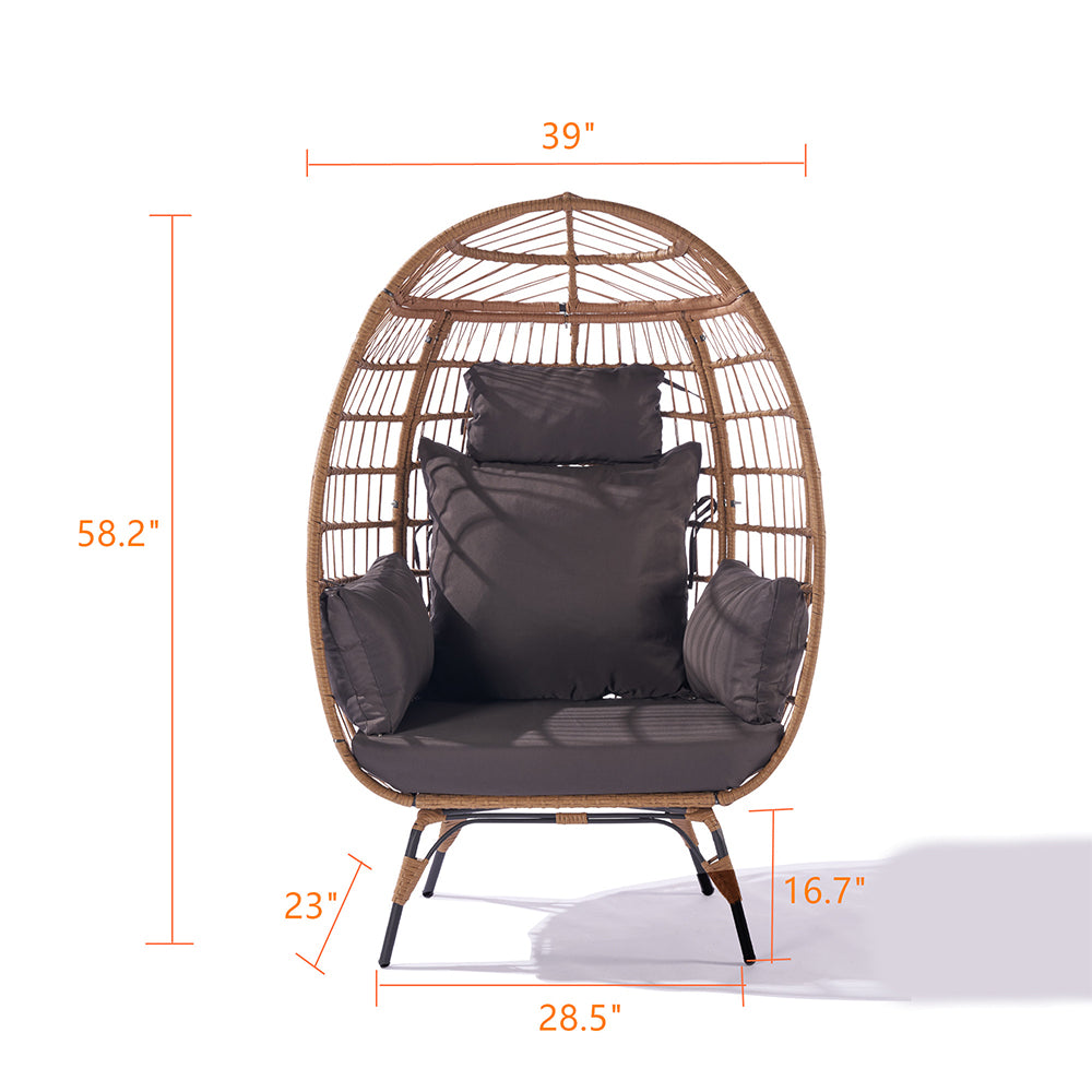 Wicker Egg Chair with Dark Grey Cushions - Indoor/Outdoor, Steel Frame_9
