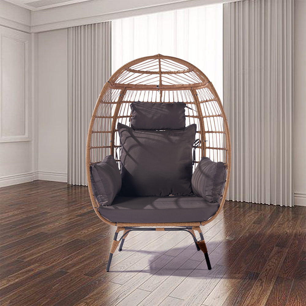 Wicker Egg Chair with Dark Grey Cushions - Indoor/Outdoor, Steel Frame_4