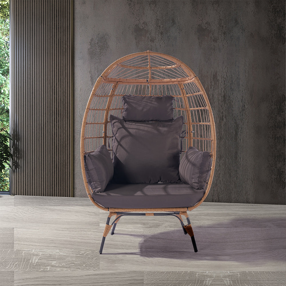 Wicker Egg Chair with Dark Grey Cushions - Indoor/Outdoor, Steel Frame_3