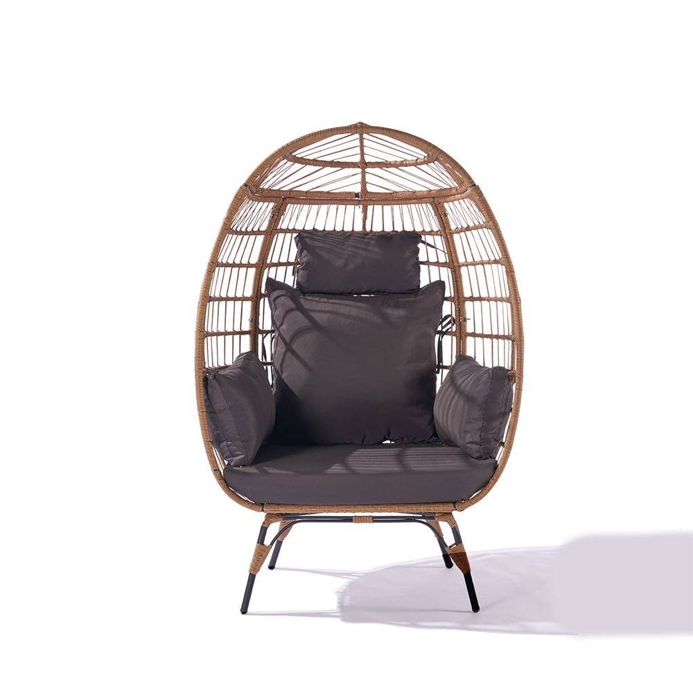 Wicker Egg Chair with Dark Grey Cushions - Indoor/Outdoor, Steel Frame_0