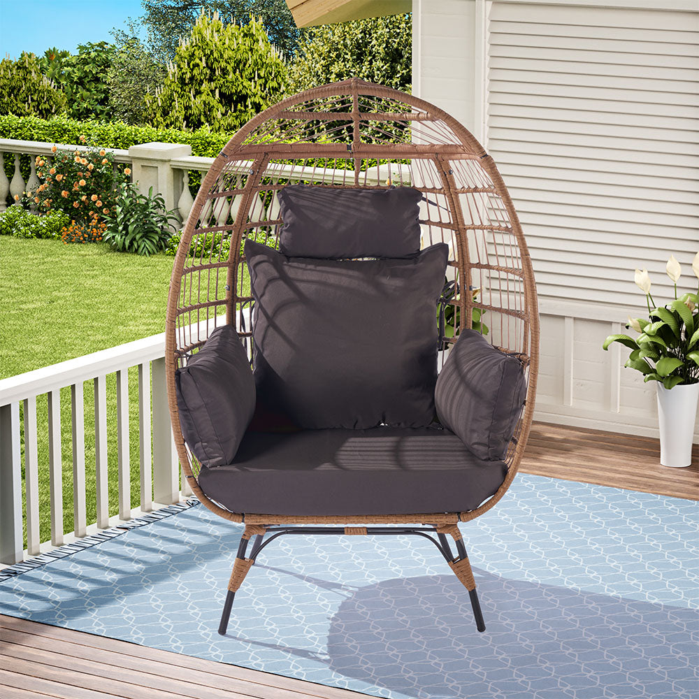 Wicker Egg Chair with Dark Grey Cushions - Indoor/Outdoor, Steel Frame_1