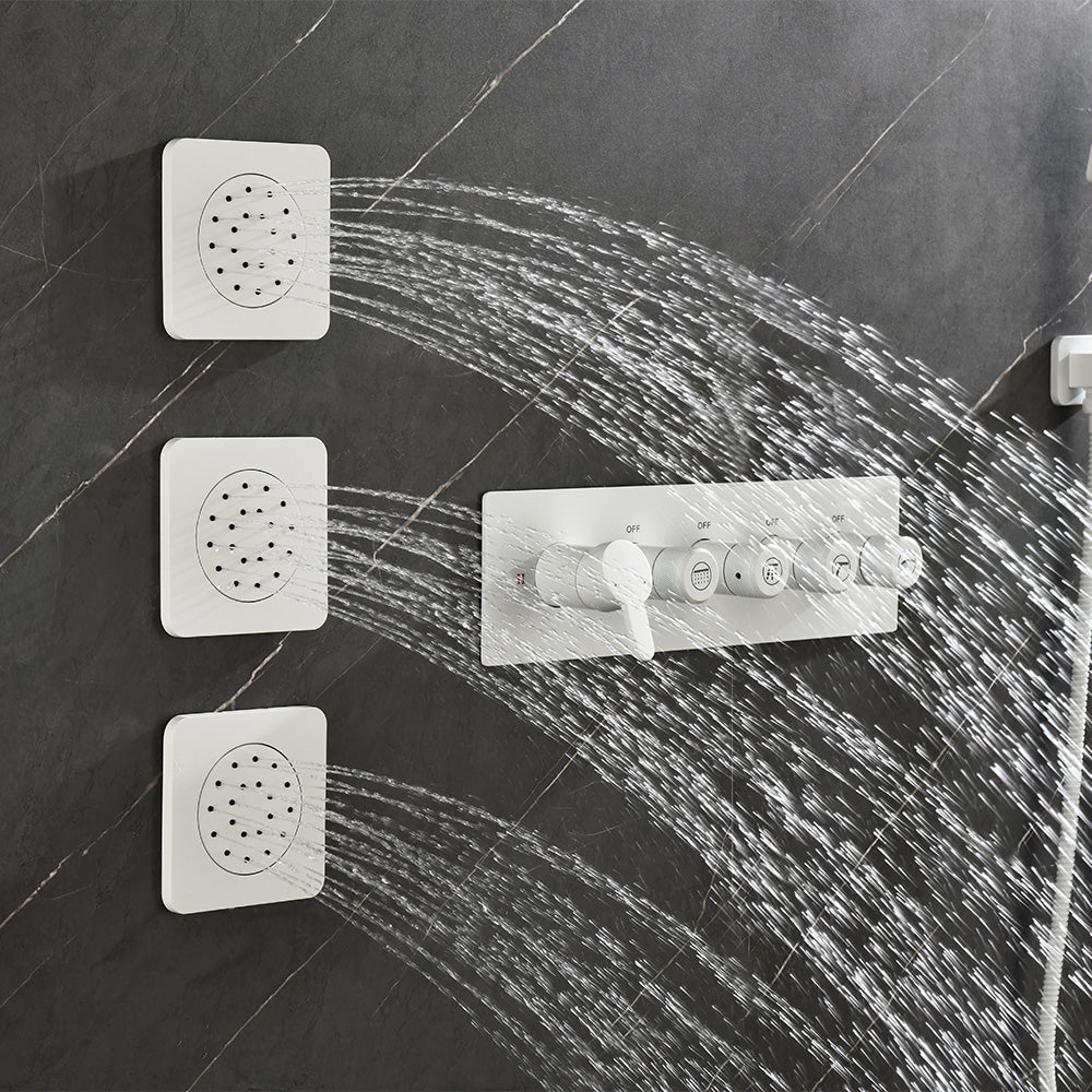 Wall Mounted Waterfall Rain Shower System 3 Body Sprays & Handheld Shower - White_5