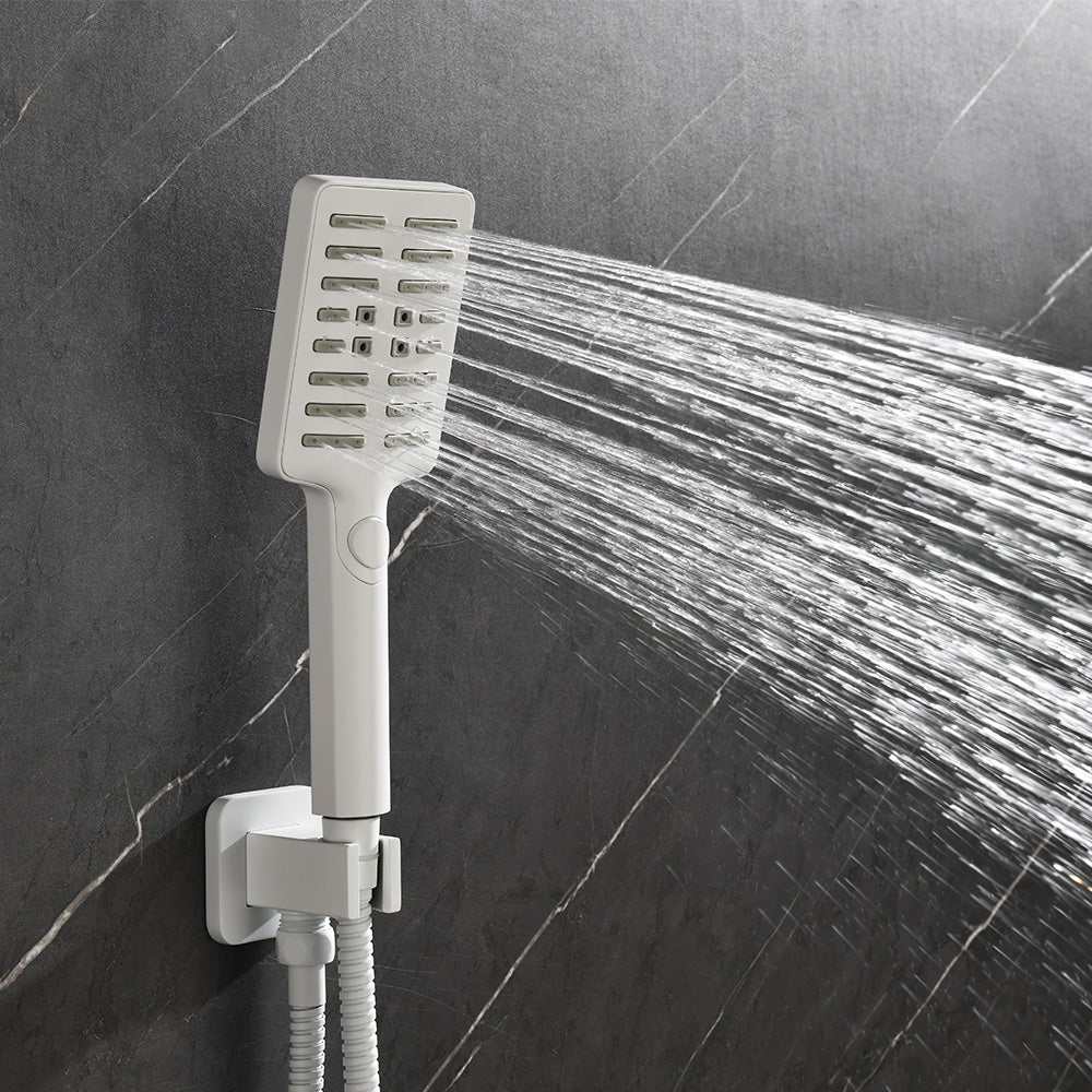 Wall Mounted Waterfall Rain Shower System 3 Body Sprays & Handheld Shower - White_4