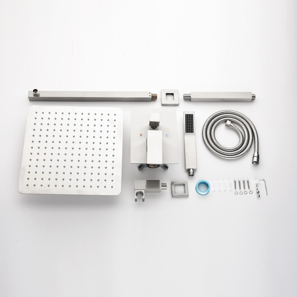 Shower System with Head Hand Shower Hose Valve Trim Lever Handles and Niche - Brushed Nickel_1