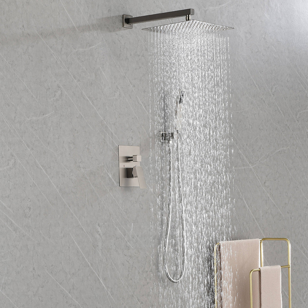 Shower System with Head Hand Shower Hose Valve Trim Lever Handles and Niche - Brushed Nickel_8