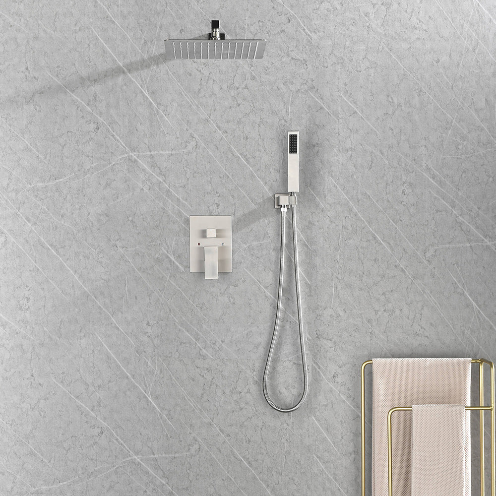Shower System with Head Hand Shower Hose Valve Trim Lever Handles and Niche - Brushed Nickel_7