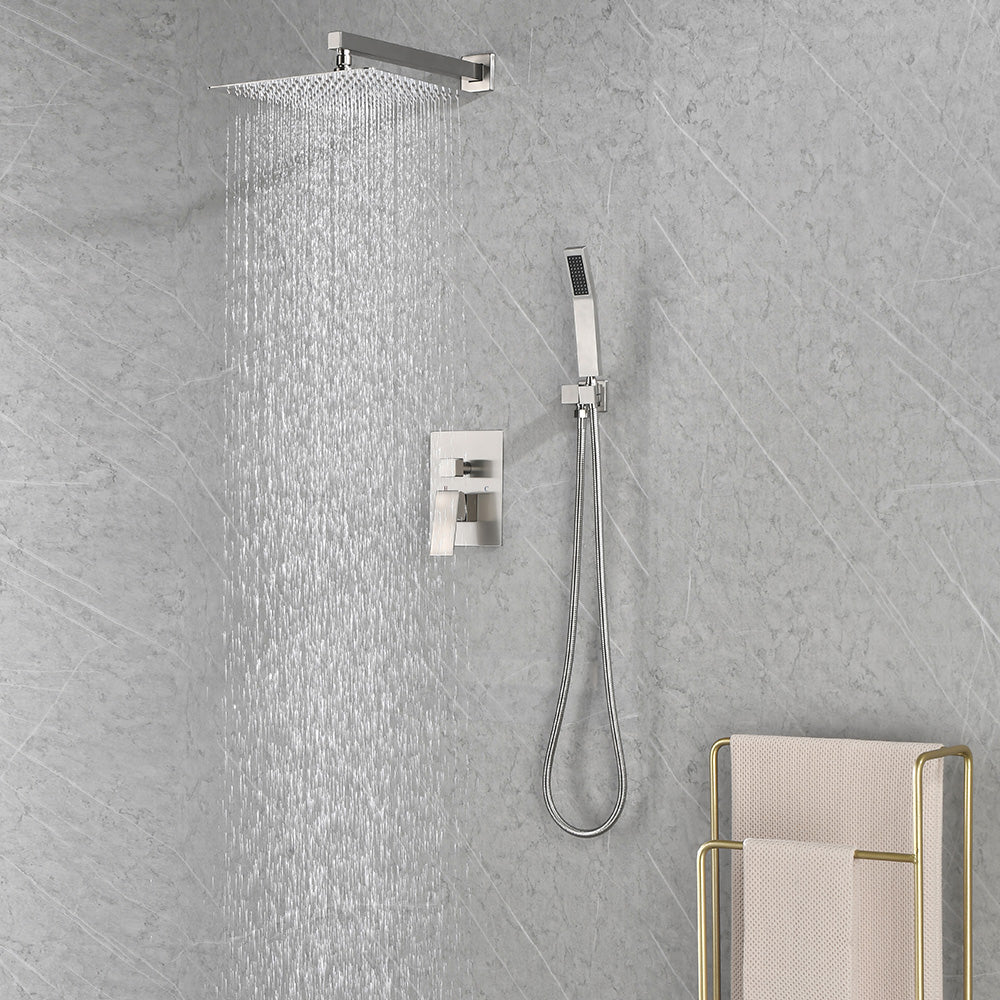 Shower System with Head Hand Shower Hose Valve Trim Lever Handles and Niche - Brushed Nickel_6