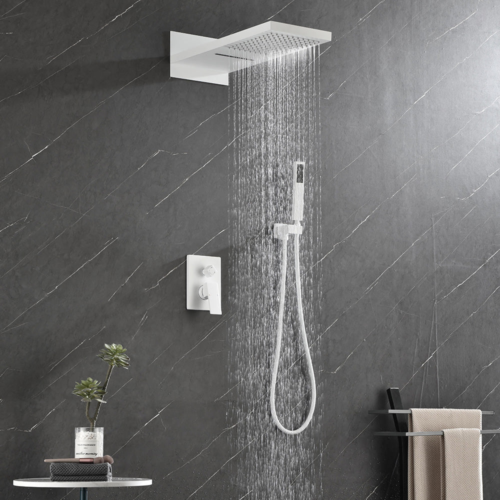 Shower SystemWaterfall Rainfall Shower Head with Handheld - White_7