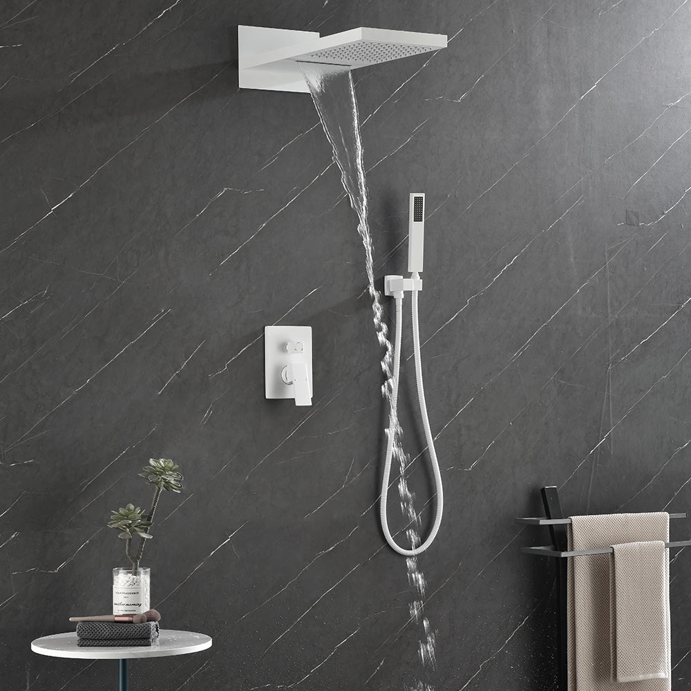 Shower SystemWaterfall Rainfall Shower Head with Handheld - White_6