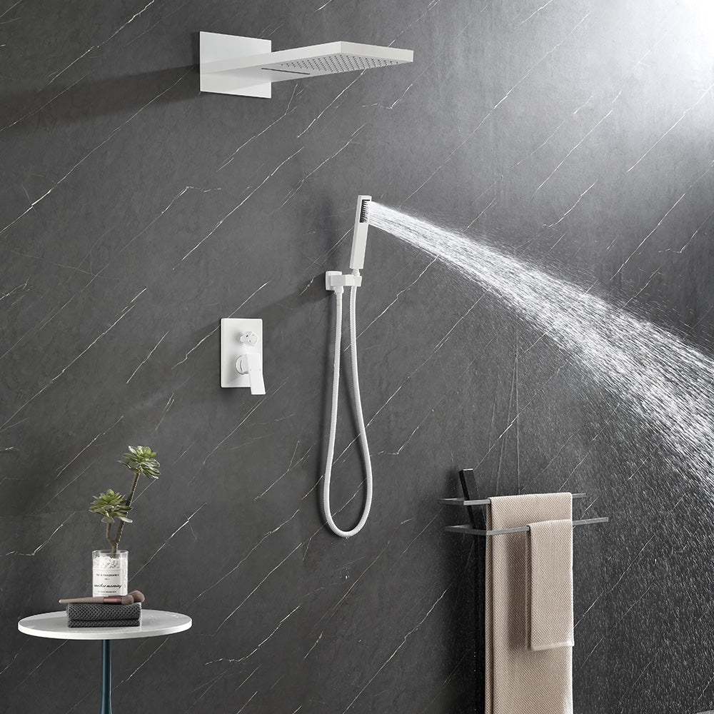 Shower SystemWaterfall Rainfall Shower Head with Handheld - White_5