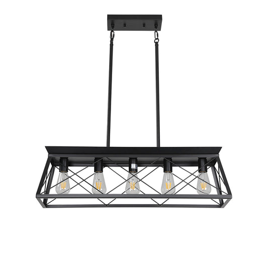 5-Light Farmhouse Rectangular Chandelier - Metal Rustic_0
