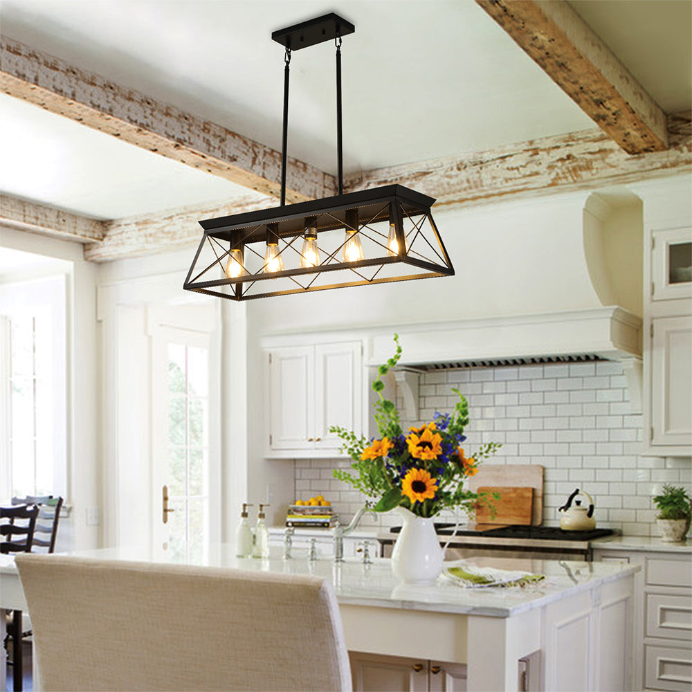 5-Light Farmhouse Rectangular Chandelier - Metal Rustic_3