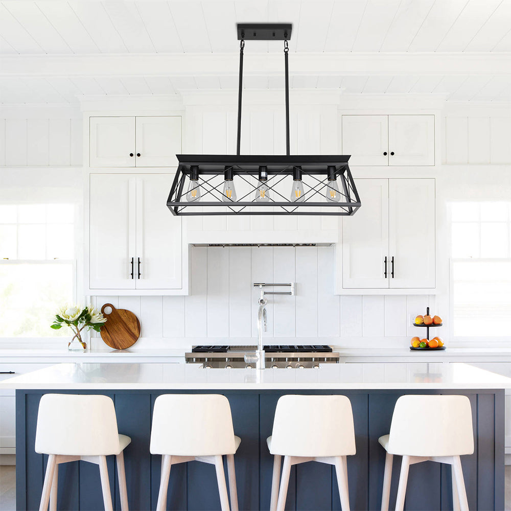 5-Light Farmhouse Rectangular Chandelier - Metal Rustic_2