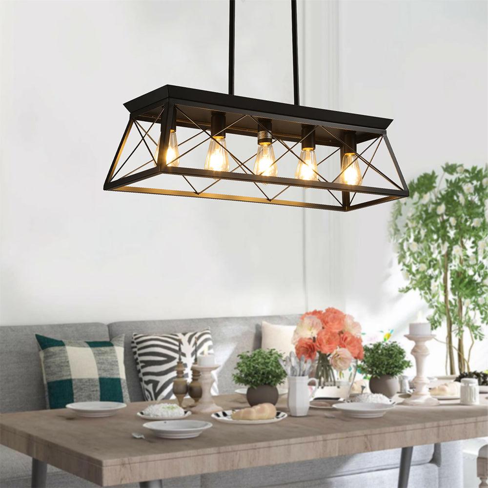 5-Light Farmhouse Rectangular Chandelier - Metal Rustic_1