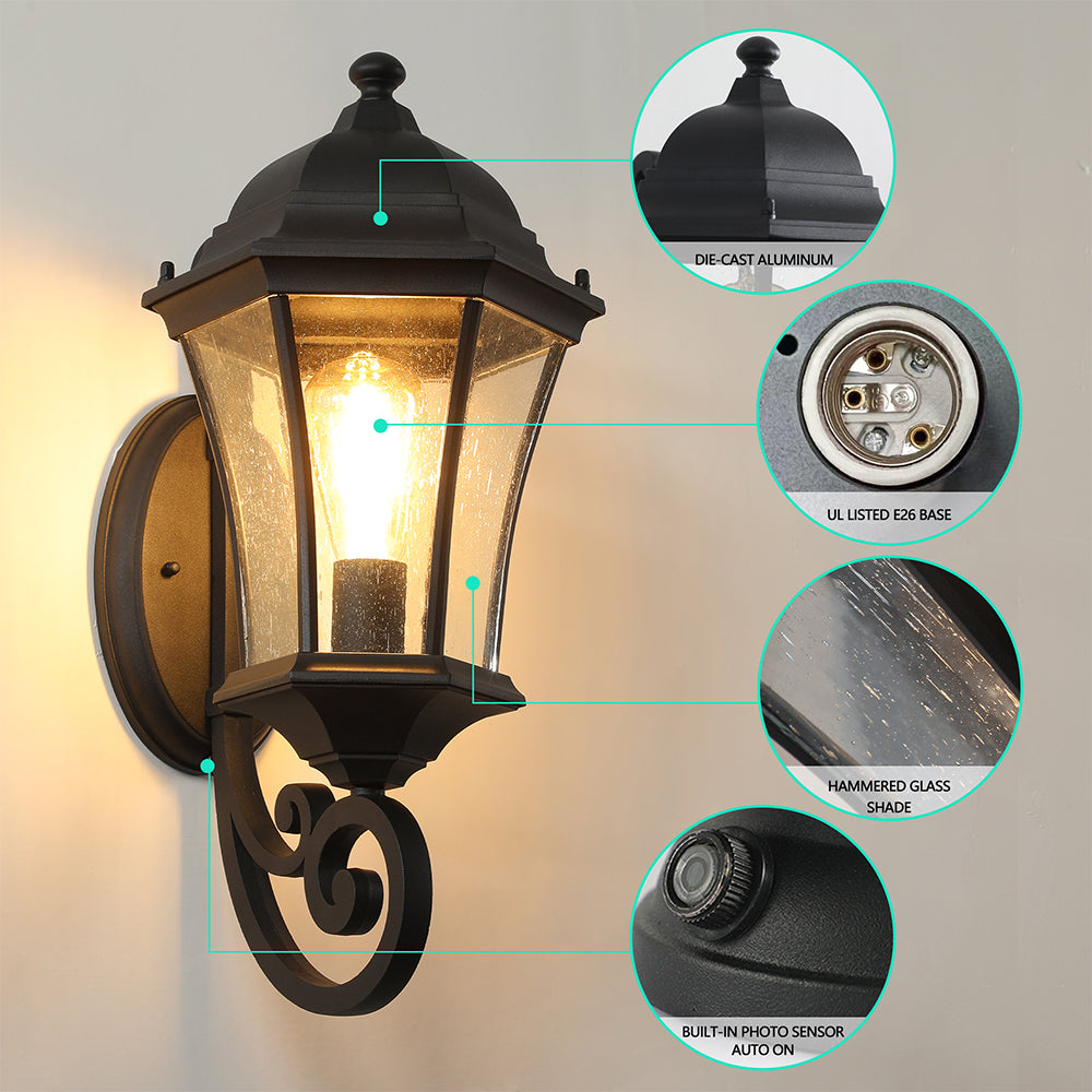 Outdoor Waterproof Glass Retro Wall Lamp - Black_7