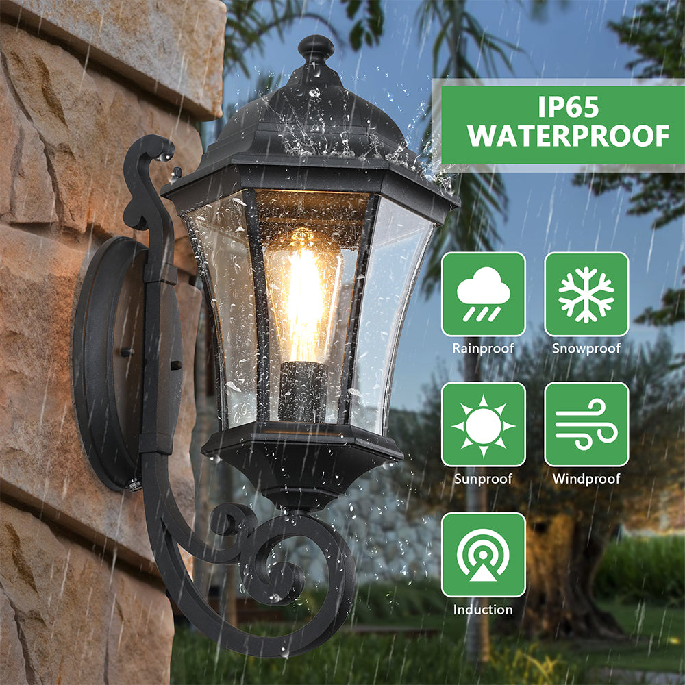 Outdoor Waterproof Glass Retro Wall Lamp - Black_5