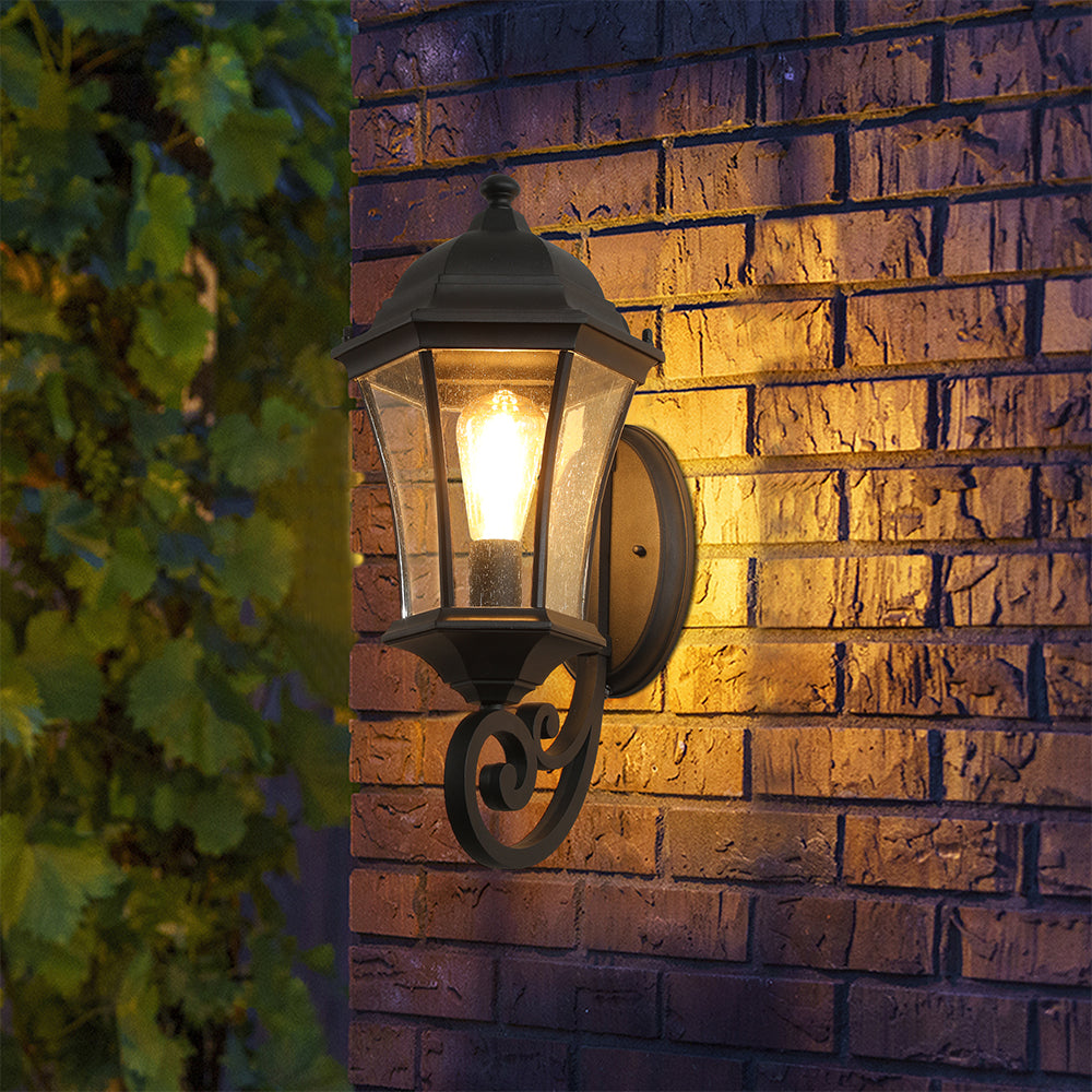 Outdoor Waterproof Glass Retro Wall Lamp - Black_4