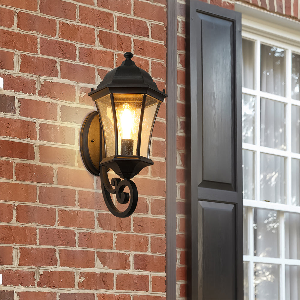 Outdoor Waterproof Glass Retro Wall Lamp - Black_2