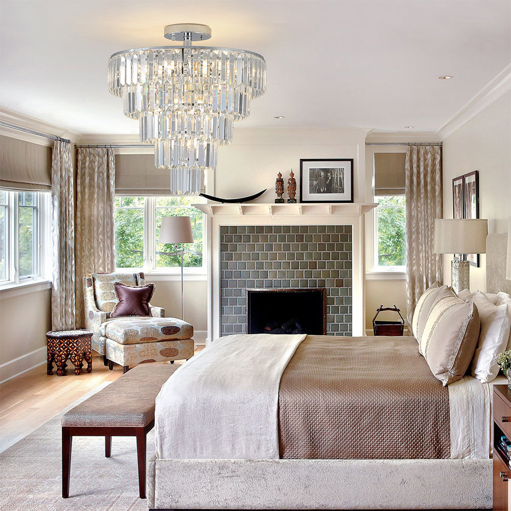 Modern White Chrome Crystal Chandelier_4