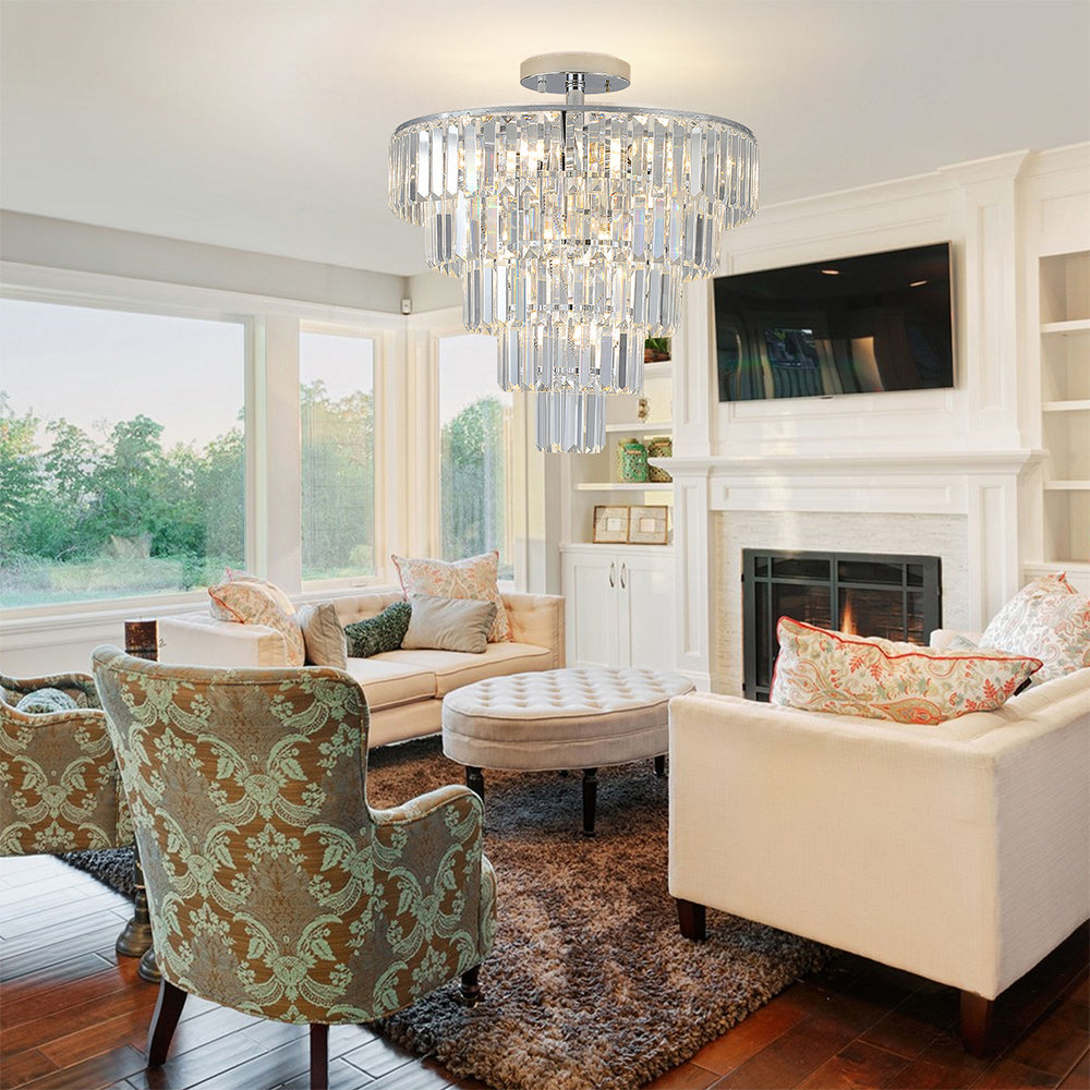 Modern White Chrome Crystal Chandelier_3